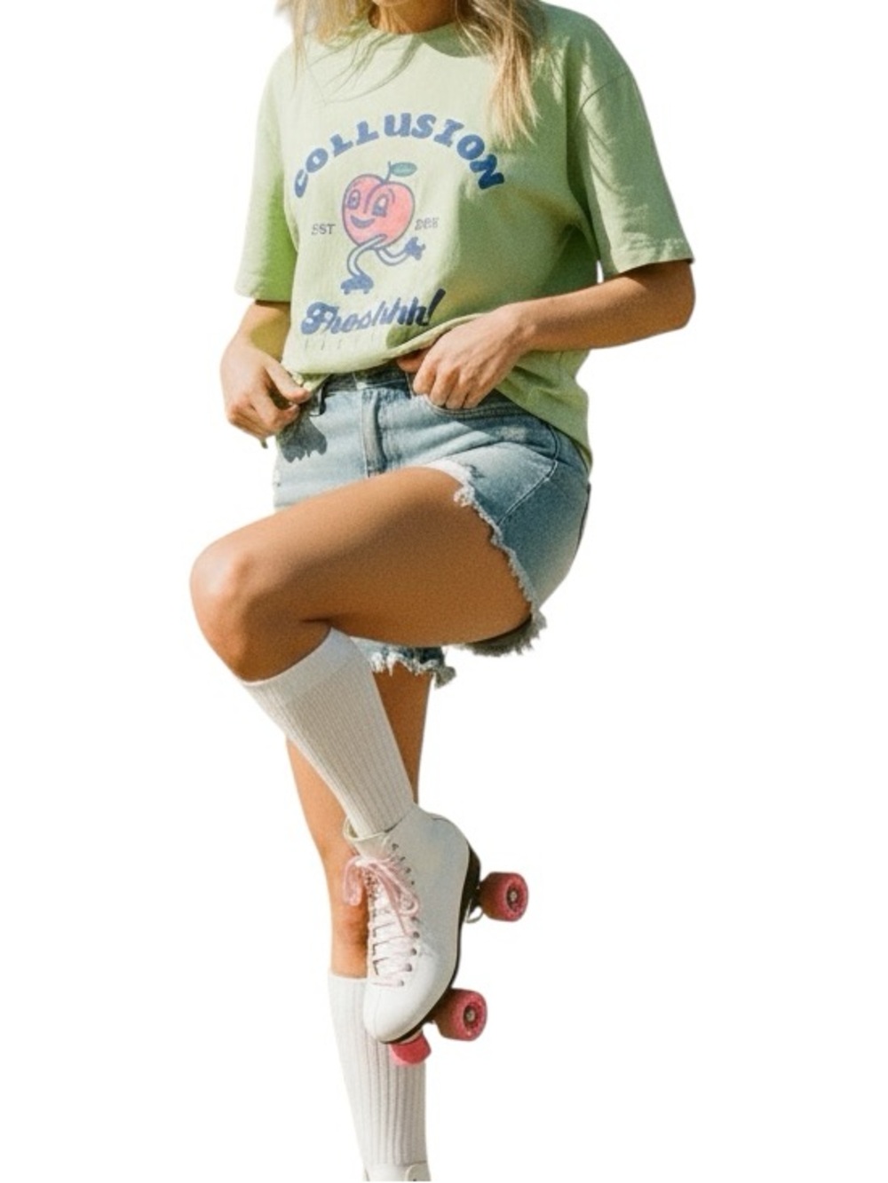 Collusion Freshhh Exciting Apple Green Graphic Tee Size 6